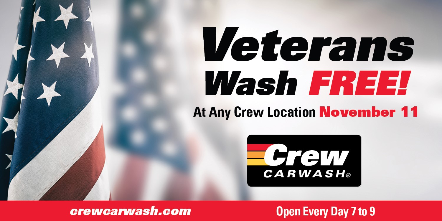 Crew Carwash to provide a FREE Carwash in honor of Veterans Day Crew